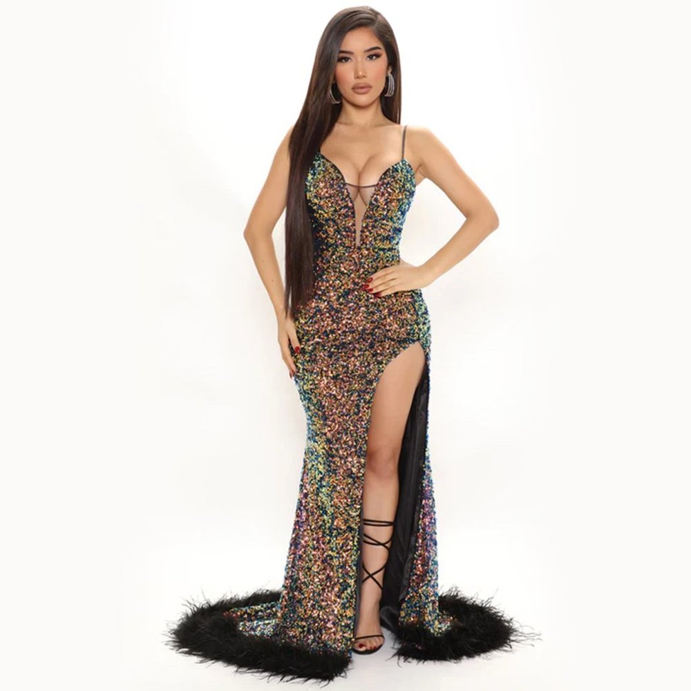Show Me The Diamonds Sequin Gown - Black - Small - FASHION NOVA